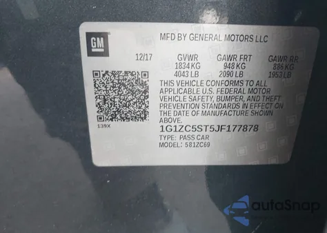 2018 Chevrolet Malibu 1Fl из США, поврежденный, VIN 1G1ZC5ST5JF177878